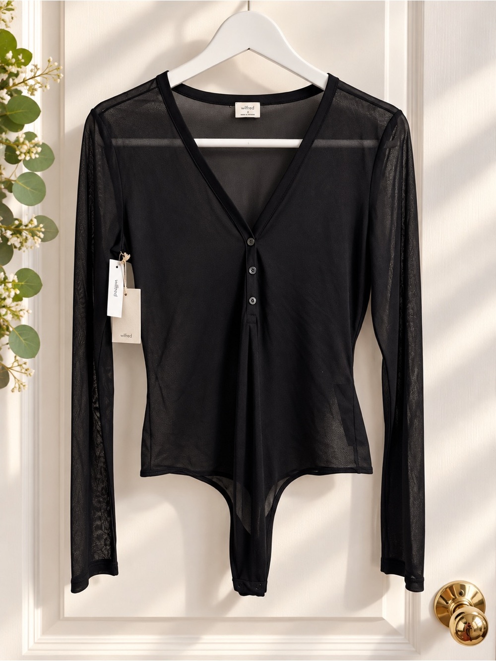 NWT Aritzia Wilfred Theodora Sheer Mesh Bodysuit Black M